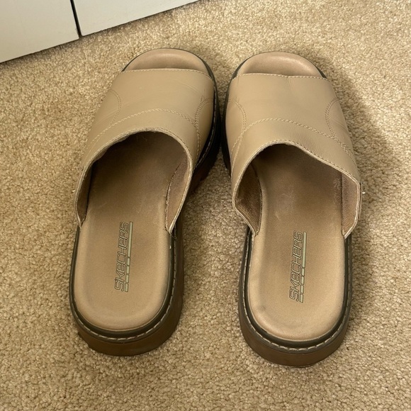 Vintage Skechers Y2K Tan Leather Platform Sandals Slip On Open Toe Slides 11 41 - Picture 9 of 10